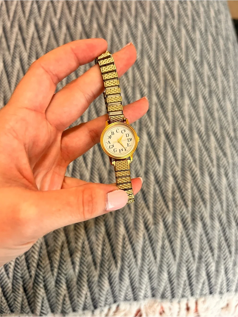 Gold-Tone Ladies Bracelet Watch with Chromatic/Alphabet Dial